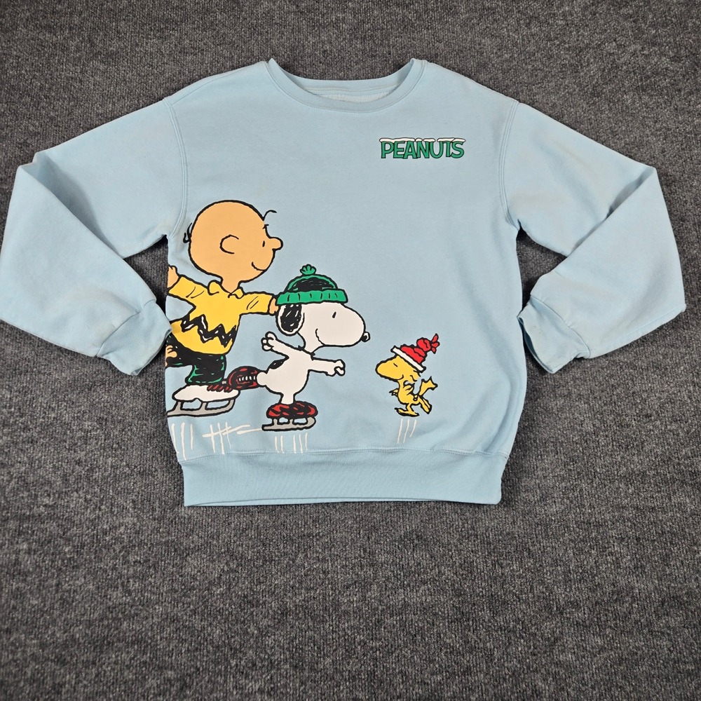 Peanuts Graphic Sweatshirt Unisex XS Blue  Snoopy Christmas Woodstock
